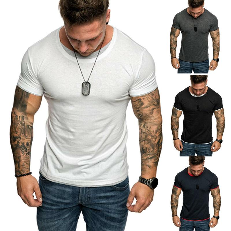 

2020 Mens Slim Short Sleeve Crew Neck Casual Solid T-Shirt Tops Shirt Muscle Tee, Black