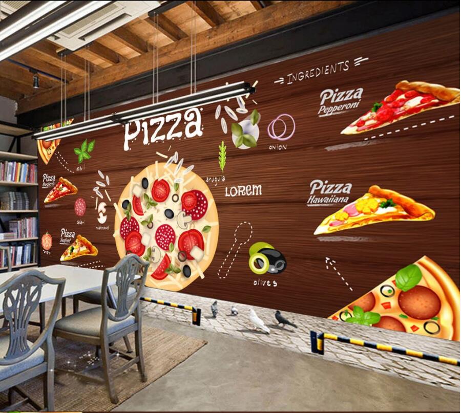 

custom photo 3d wallpaper Pizza Wooden Wall Western Restaurant background living room home decor 3d wall murals wallpaper for walls 3 d, Non-woven
