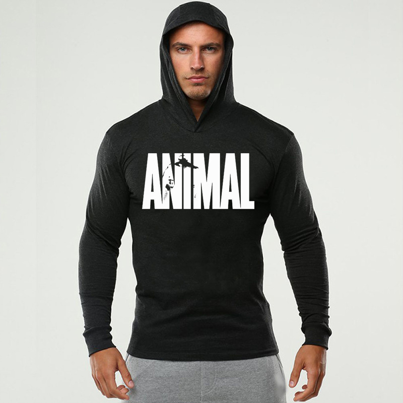 

ANIMAL Men's Fitness Wear Gym Clothing, Long Sleeve Hoodie Men, Athletic Sports Long Sleeve T-shirt in Autumn and Winter, White;black