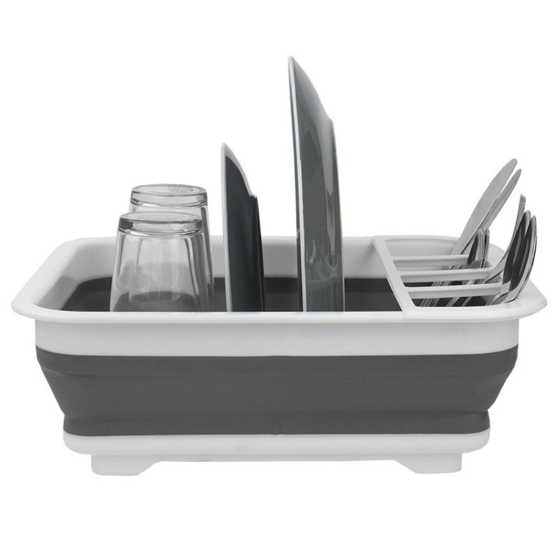 

Hot Sale Easy Storage Collapsible Dish Rack and Drainer with Cutlery Holder