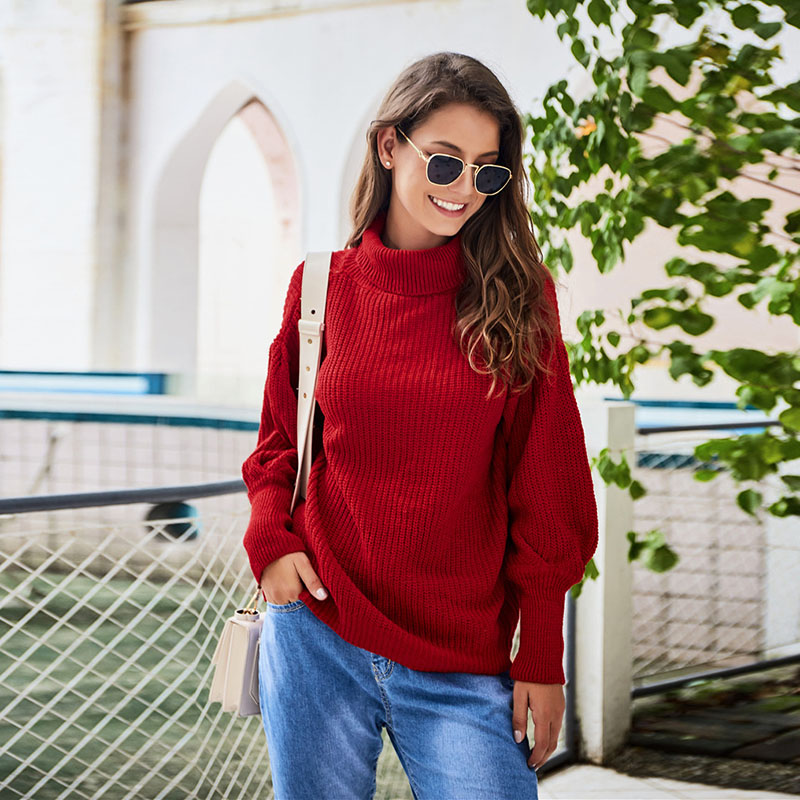 

Red Sweters Women Clothing 2020 New Casual Turtleneck Korean Sweater Loose Long Sleeves Computer Knitted Pullovers Autumn New