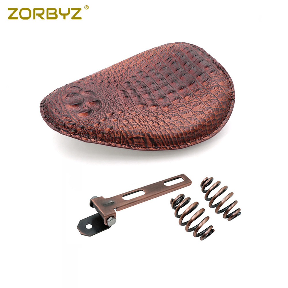 

ZORBYZ Motorcycle Brown Crocodile PU Leather Solo Drive Seat Spring & Bracket For Chopper Bobber Custom SX650