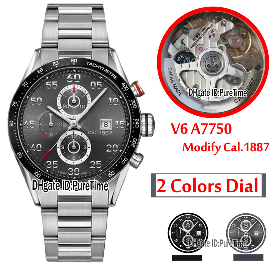

V6F ETA A7750 Cal 1887 Automatic Chronograph Mens Watch Black Tachymeter Bezel Gray Dial Stainless Steel Bracelet Best Edition Puretime h8