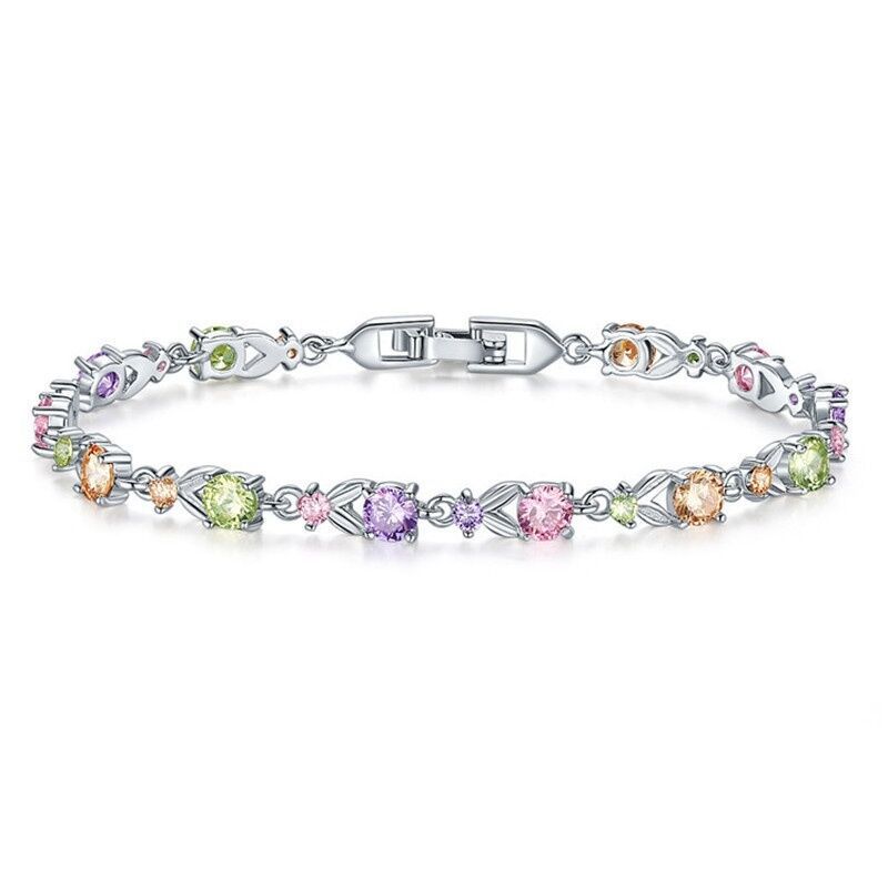

Women Hand Jewelry Bridal Wedding Party Fashion Silver Plated Colorful Bracelets For Women Charm Accessories Gift For Girlfriend