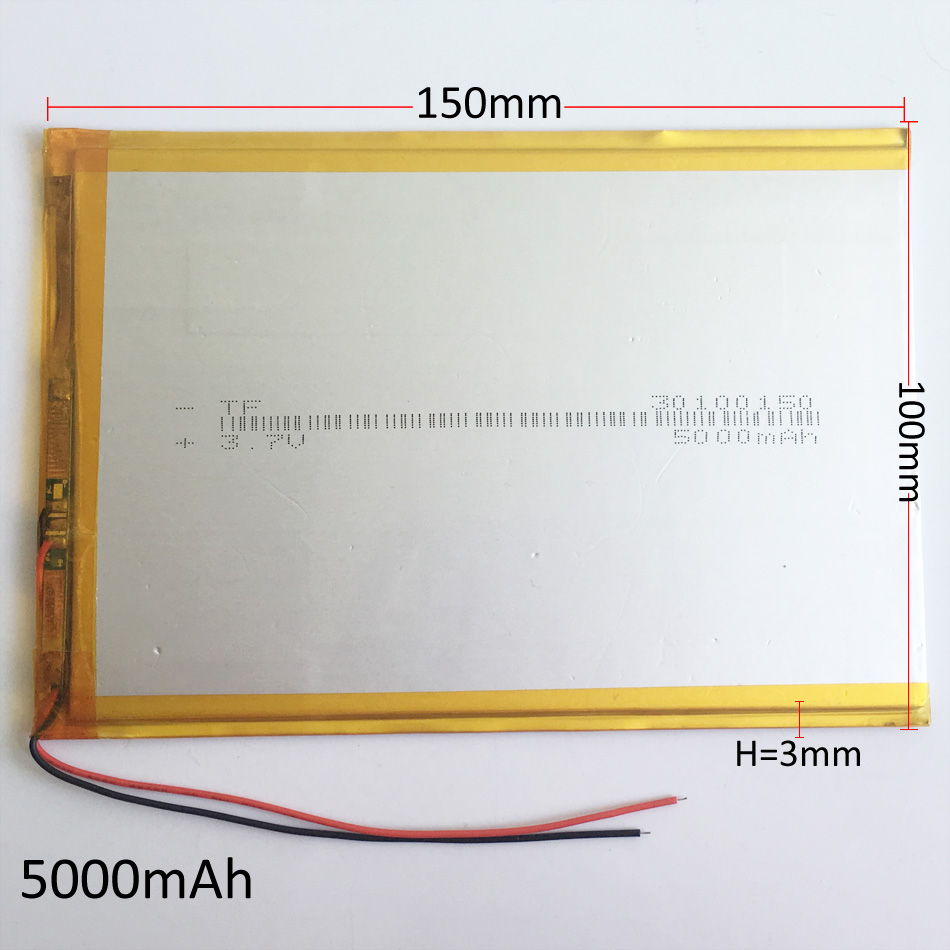 

Model 30100150 3.7V 5000mAh Lithium Polymer LiPo Rechargeable Battery For DVD PAD Mobile phone GPS Power bank Camera E-books Recoder