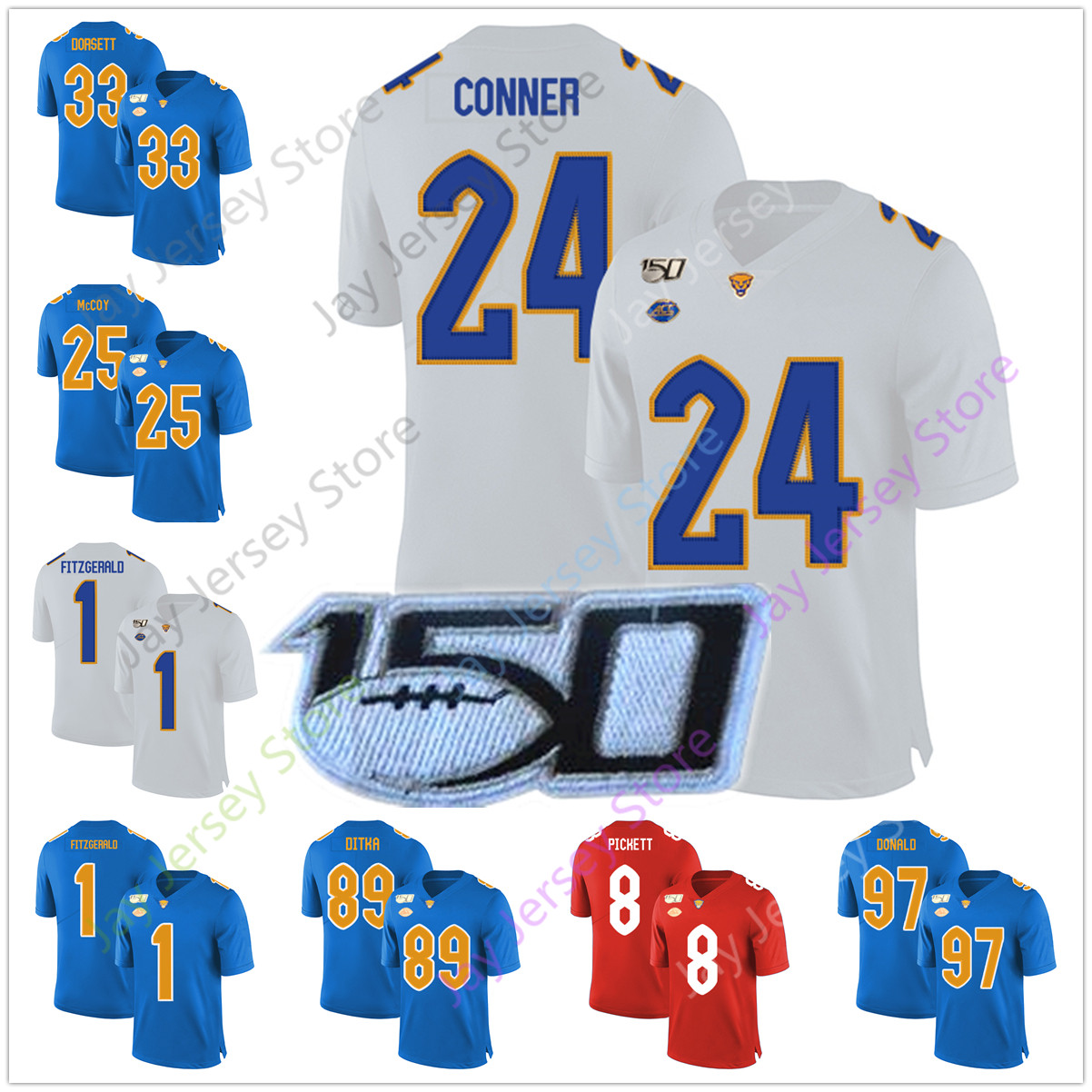 

Pittsburgh University College Football Jersey Tony Dorsett Mike Ditka LeSean McCoy Larry Fitzgerald James Conner Aaron Donald, No extra patch