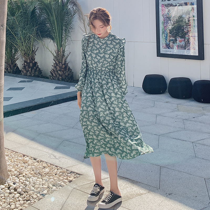 

2019 Autumn Small Long Dress Skirt, Green