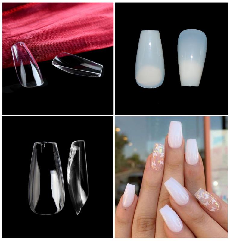 

504Pcs Medium Square Coffin Acrylics Fake Nail Tips Full Cover 10 Size Clear / Natural