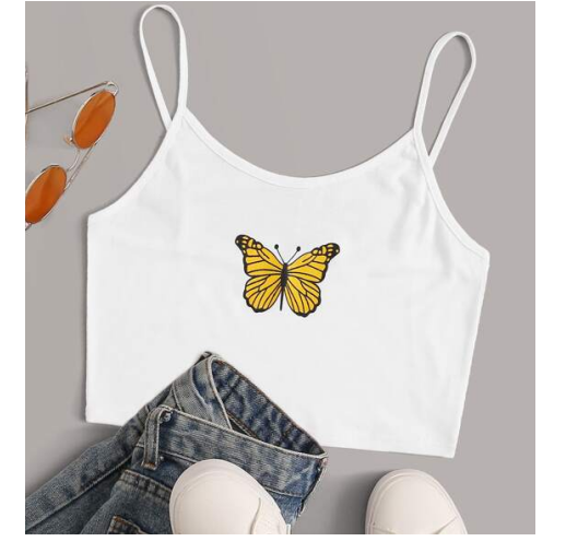 

2020 Women Butterfly Print Tank Top Vest Top Summer Fashion Sleeveless Crop Tops, Black