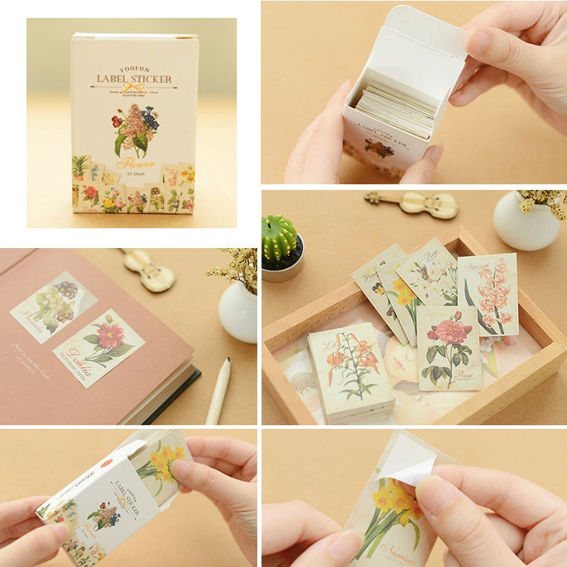 

52pcs/Box Pattern Stickers Calendar Diary Book Planner Sign Stickers Flower Scrapbook Decoration Multi-page Sticker Kit