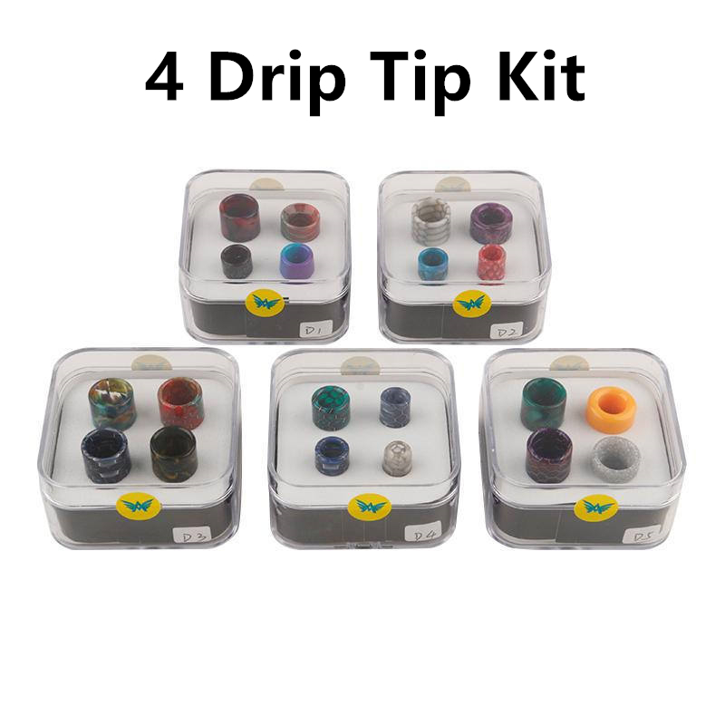 

Aleader 4 Drip Tip Kit 510 810 Cobra Ultem Resin E Cig Mouthpiece For Smok TFV8 Baby TFV12 Prince Tank With Acrylic Box
