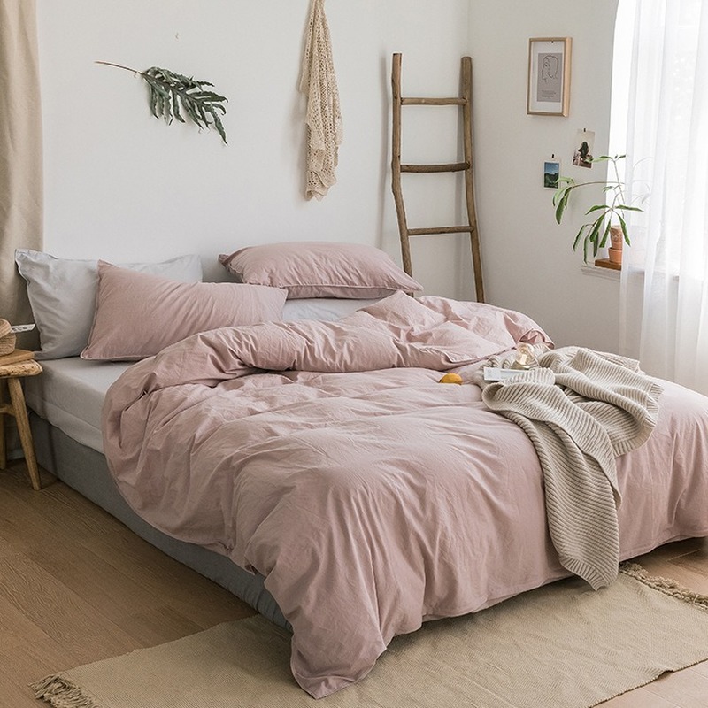 

Color-matching cotton washed cotton modern style simple home four-piece bedding pure bed linen double quilt cover, Yellow