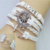 

Wholesale-compass love infinity bracelets 5colors leather handmade vintage bracelets hy3281