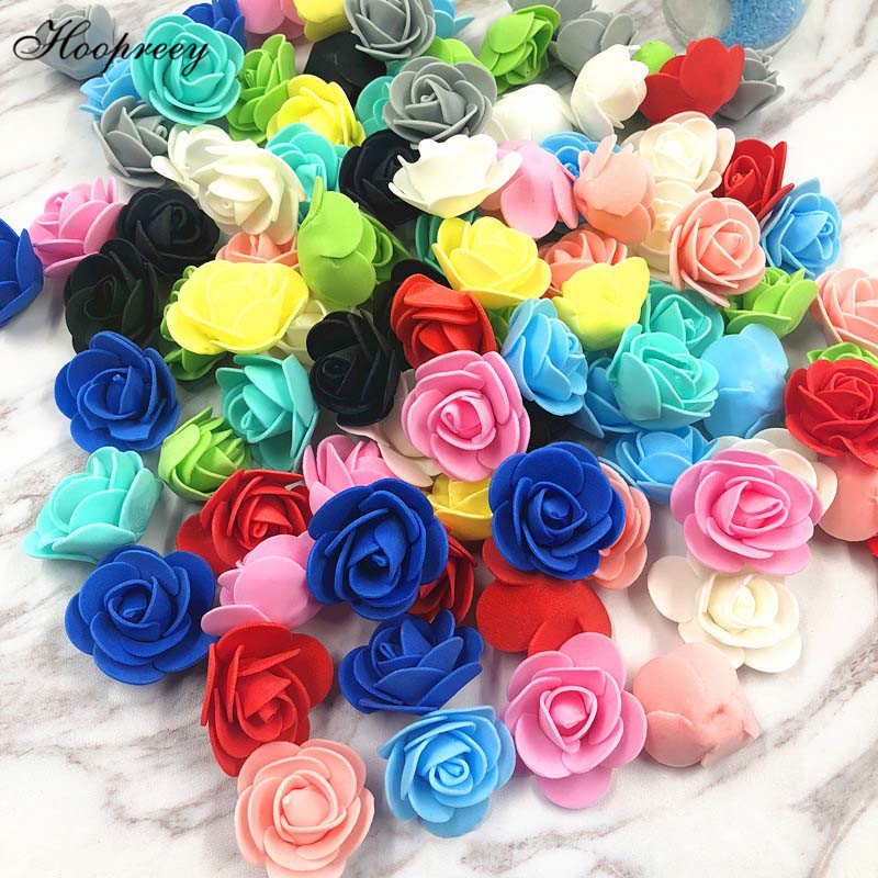 

3.5cm 100pcs Artificial Flowers for Wedding Simulation Foam PE Rose Flower Head Handmade Decorative Flower Wedding Decorations, White