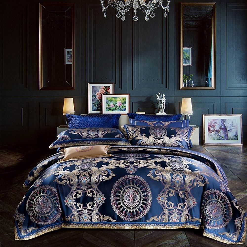 

Egyptian Cotton Bedding Set 4pc Embroidered Duvet Cover Set Flat Sheet Bed Quilt Linen King  Size, 20192561