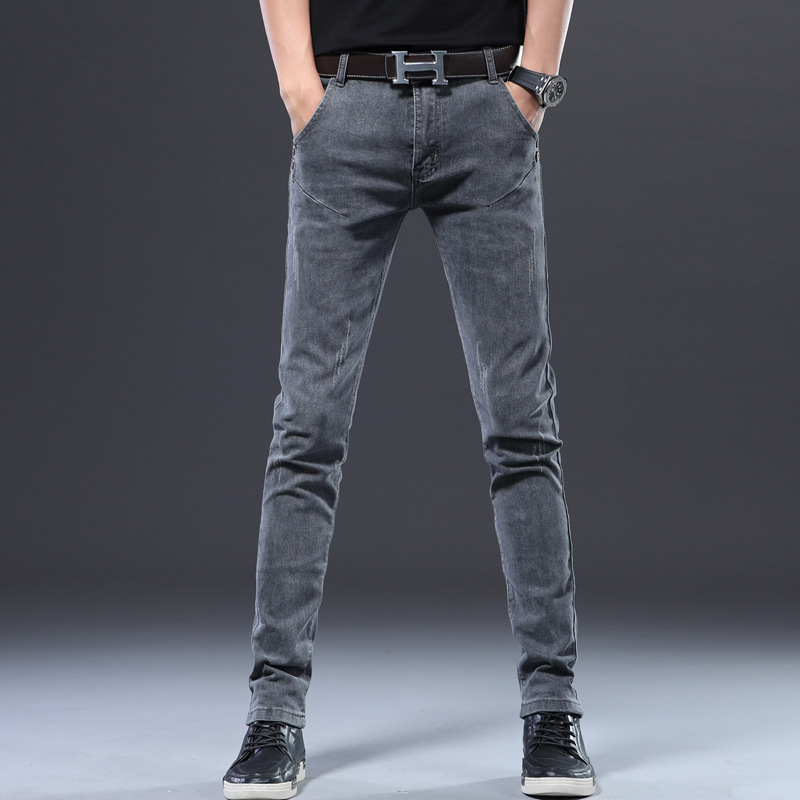 

2020 New Men's Elastic Jeans Fashion Slim Skinny Jeans Casual Pants Trousers Jean Male Grey -36 Distressed, 8913
