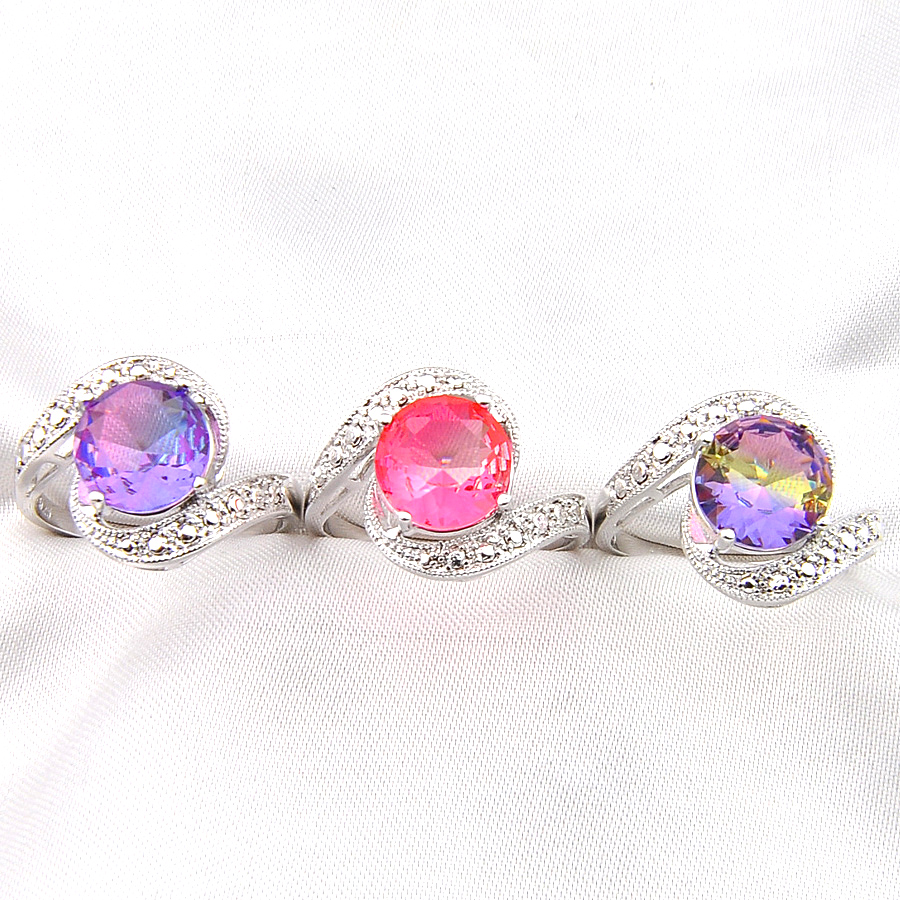 

New LUCKYSHINE 925 Sterling Silver Mix Color Rings Fashion Round Watermelon Mixed Watermelon Tourmaline Rings Newest Europe popular Rings