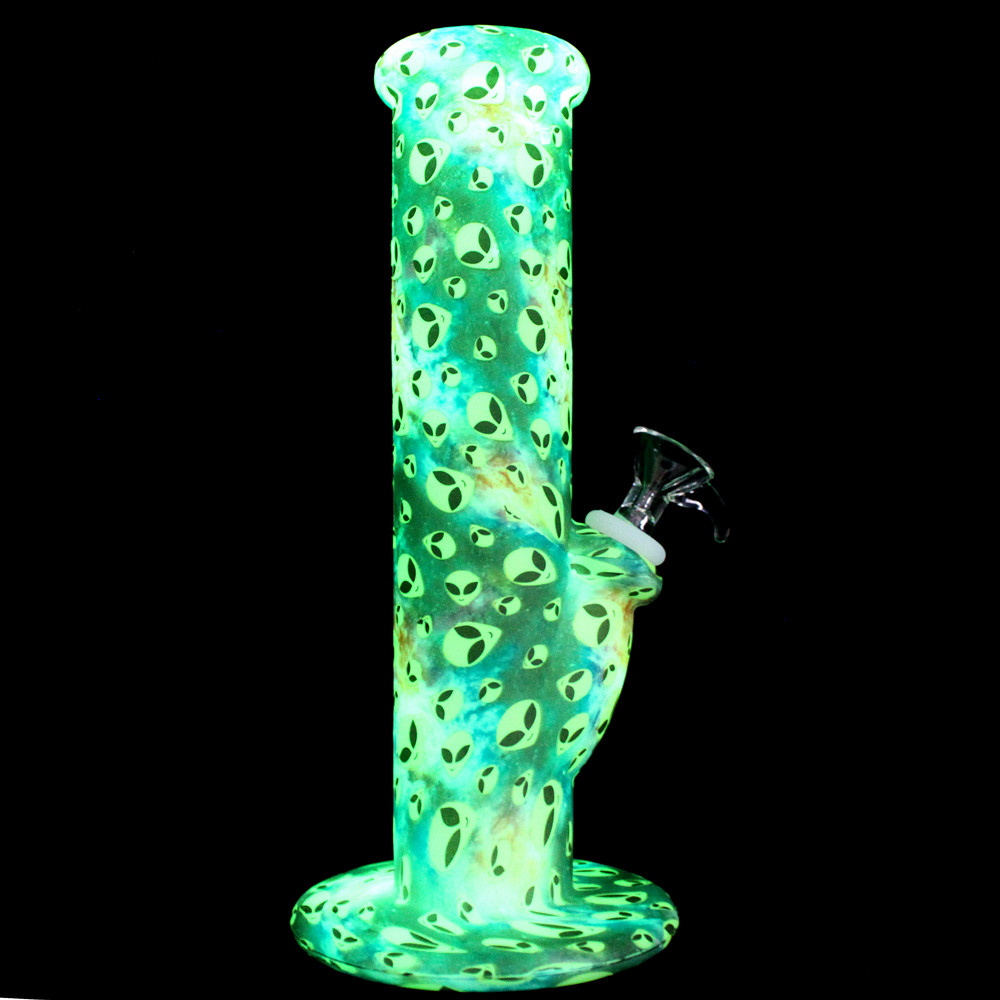 

10 inches Silicone Smoking Bong with Alien Skull Design Glow in the Dark Unbreakable Straight Tube for Dry Herbs Tobacco