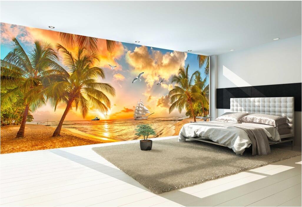 

WDBH 3d wallpaper custom photo Seaside sunset coconut tree landscape room home decor 3d wall murals wallpaper for walls 3 d living ro, Non-woven