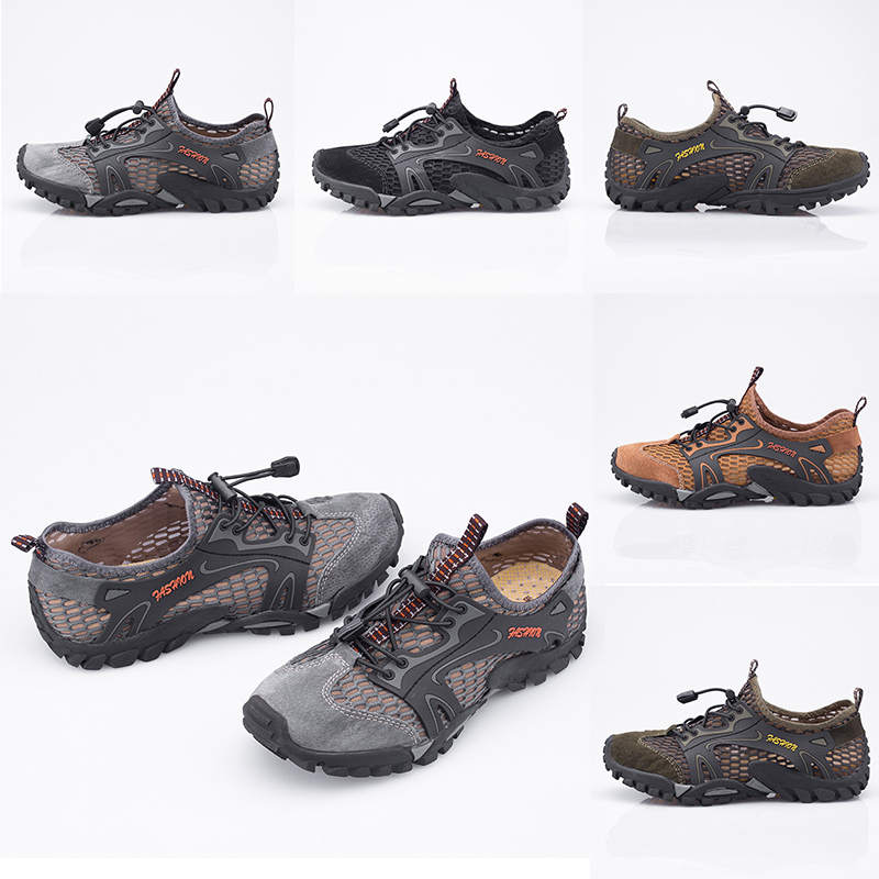

Hot Fashion Mesh Leather women mens designer Leisure Wading Outdoor shoes flat breathable sneakers Homemade brand Made in China