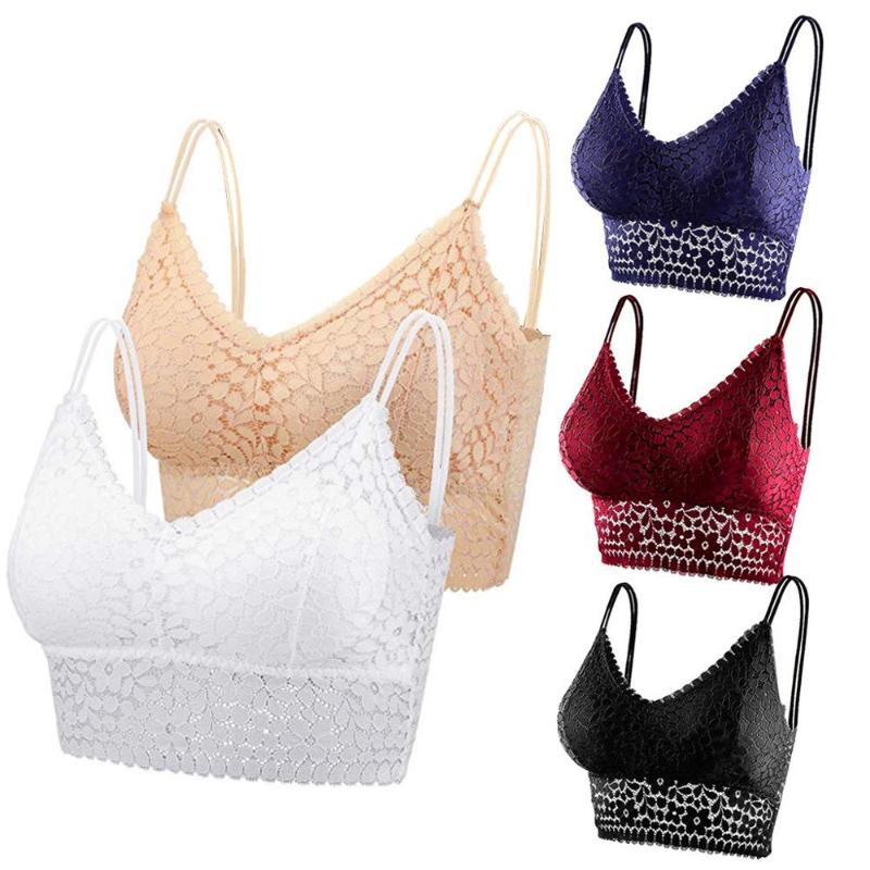

2020 Women Sexy Lingerie Corset Lace Floral Bralette Padded Bra Camis Underwear Wire Free Sheer Lace Bra Crop Tops Brassiere 2#, Beige