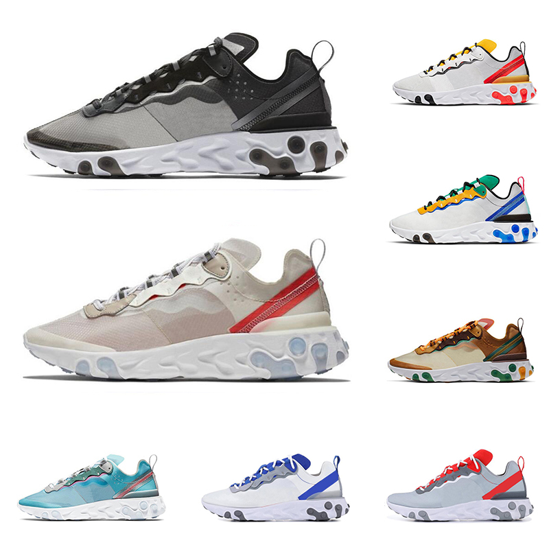 

Hot sale react element 55 87 men womens running shoes Tour Yellow triple black Moss Gold Ranger mens sports sneaker trainers size 36-45, 2 grey royal red