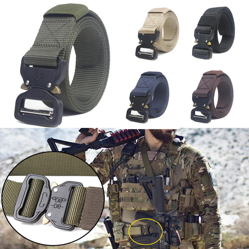 

Tactical Adjustable Belt Waist Belts Automatic Metal Buckle Army Training Combat Nylon Belt Waist Support Accessories, Black