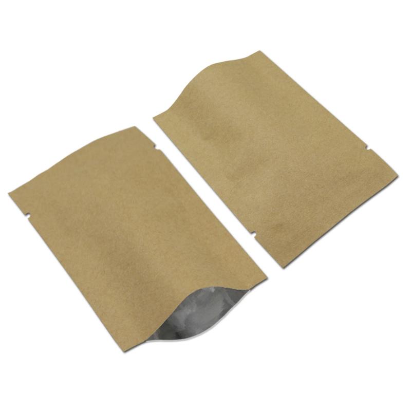 

Retail 50pcs Kraft Paper Packing Open Top Vacuum Snack Dried Storage Bags Aluminum Foil Flat Heat Sealing Pack Pouches