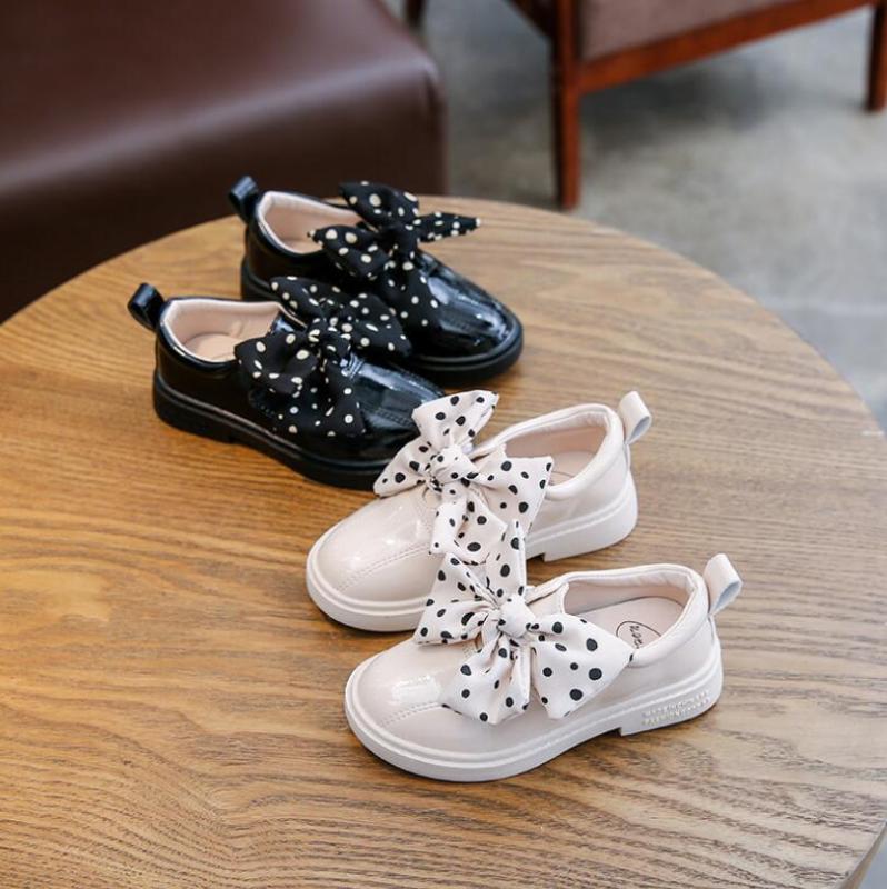 

2020 Children Casual Shoes Princess Bowtie Leather Sport Shoes Female Fashion Vintage Leather Boots Baby Dance Sneakers, White