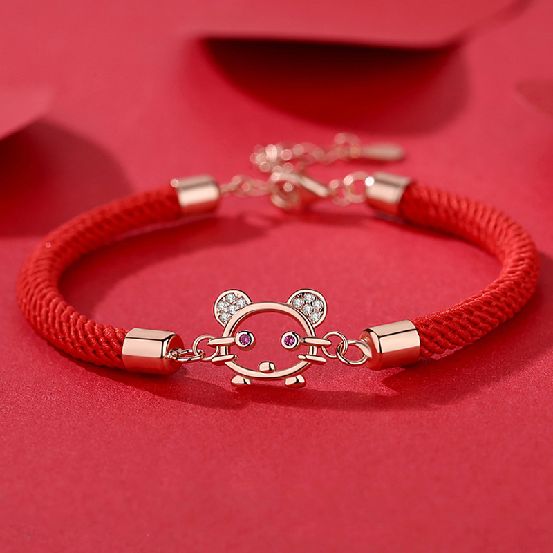 

KOFSAC 2020 Hot Sale 925 Sterling Silver Bracelets For Women Jewelry Cute Cartoon Rats Red Rope Bangle Girl Anniversary Gifts