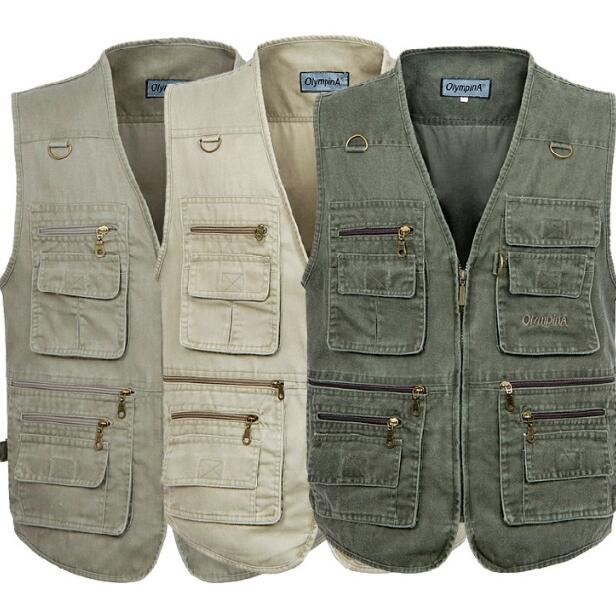 

Men Outdoor Hunting Hiking Vest Fishing Sleeveless Jacket Summer Male Tactical Vest Multi-pockets Photographer Vests, Army green