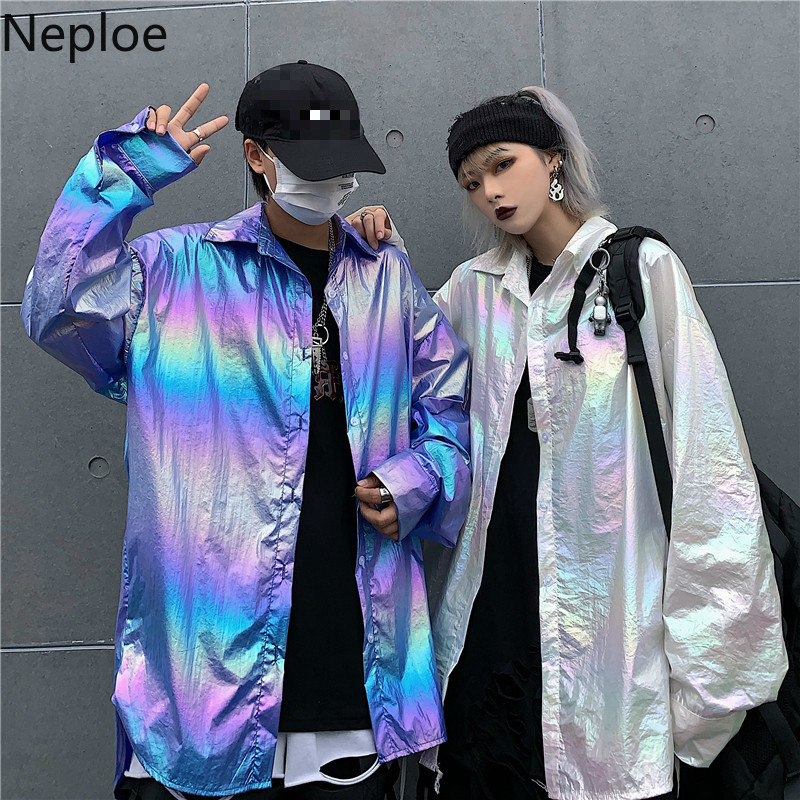 

Neploe Korean Discoloration Women Blouse Spring 2020 Casual Single Breasted Long Sleeve Ladies Shirts Loose BF Female Tops 81024, Colorful