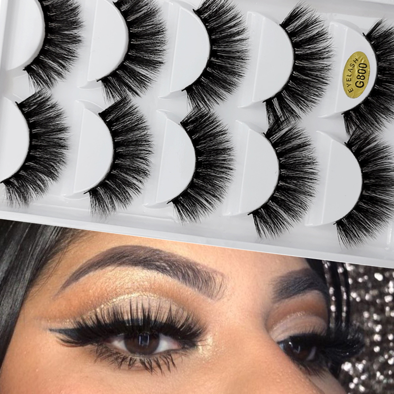 

3D 5 Pairs Natural False Eyelashes 100% Real Siberian Mink Hair Strip False Eyelash Makeup Long Individual Eyelashes Mink Lashes Extension
