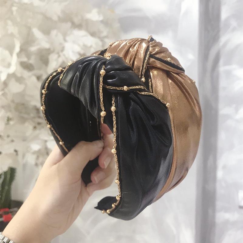 

Vintage Bohemian Solid Color Leather Knot Headband With Chain Hairband Hair Accessories
