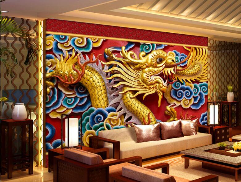 

3d wallpaper custom photo mural Chinese auspicious cloud golden dragon home decor 3d wall murals wallpaper for walls 3 d living room, Non-woven wallpaper
