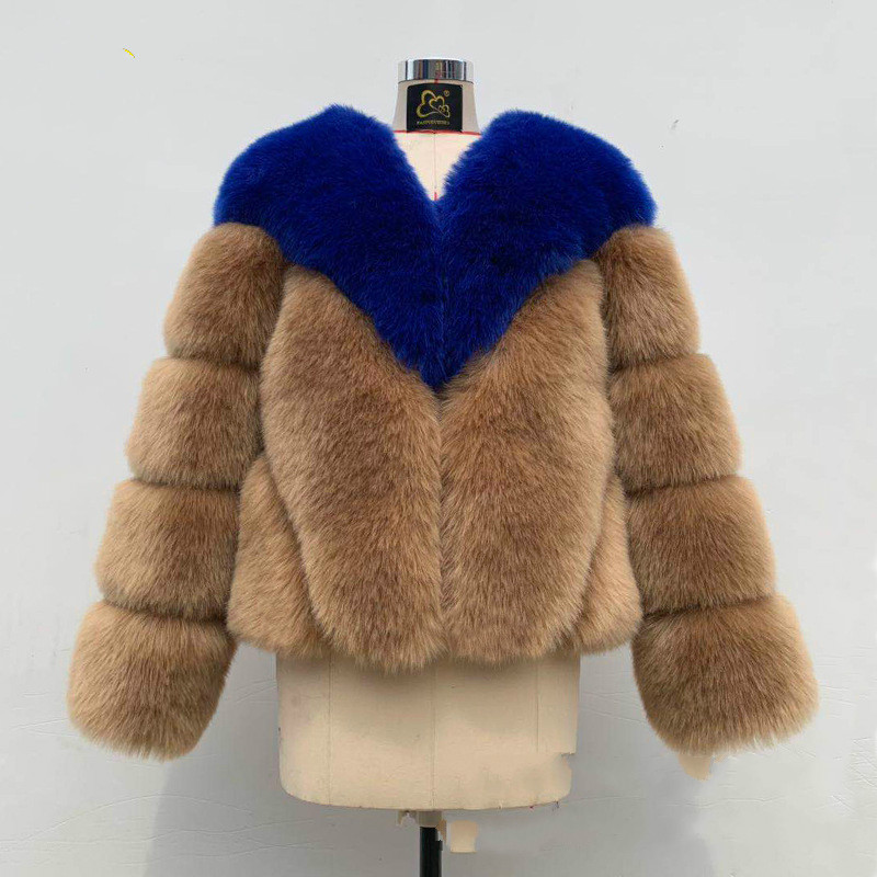 

2019 Autumn Winter Color Matching Short Faux Fur Coat Women Elegant Thick Warm Outerwear Fake Fur Jacket Chaquetas Mujer, Deep gray