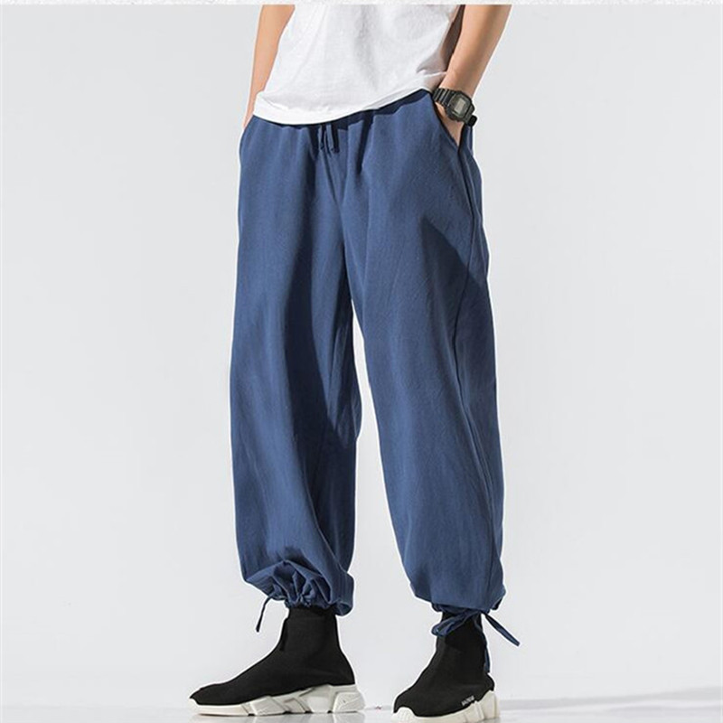 

Plus size Men Jogger cotton Linen Pants Men Loose Casual Elastic waist Black Gray white streetwear Trousers big size 5XL 6XL 7XL