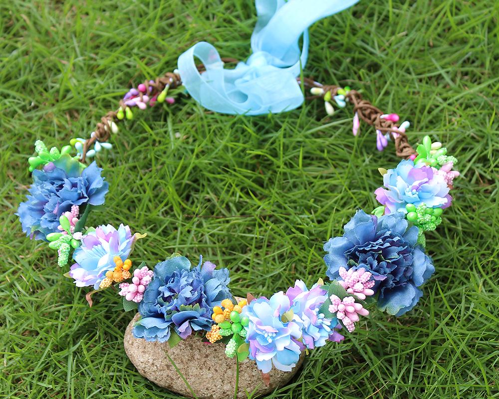 

Hippie Love Flower Garland Crown Valentine Wedding Hair Wreath BOHO Floral Headband artificial flower headwear crow adjustable