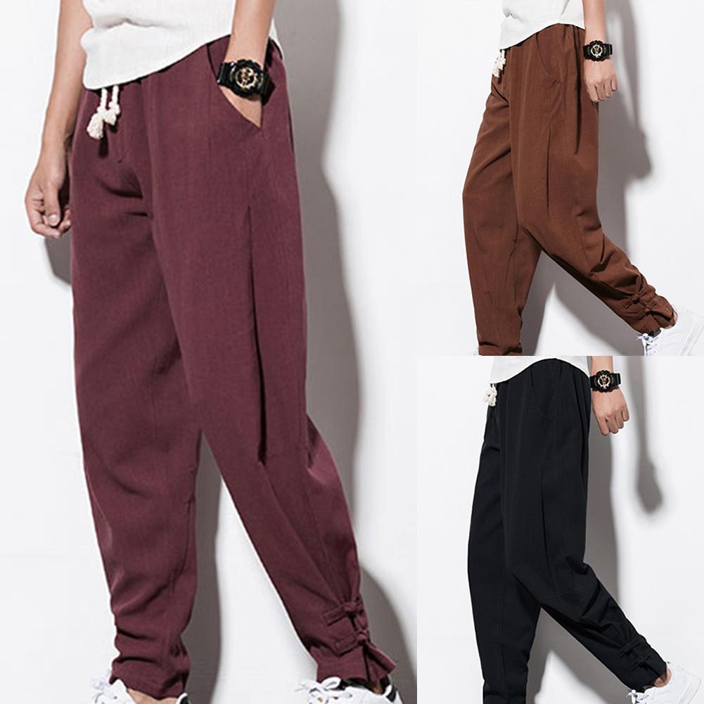 

Casual Harem Pants Men Jogger Pants Men Fitness Trousers Male Traditional 2019 Clothe otton Linen Plus Size Loose Harem, Black