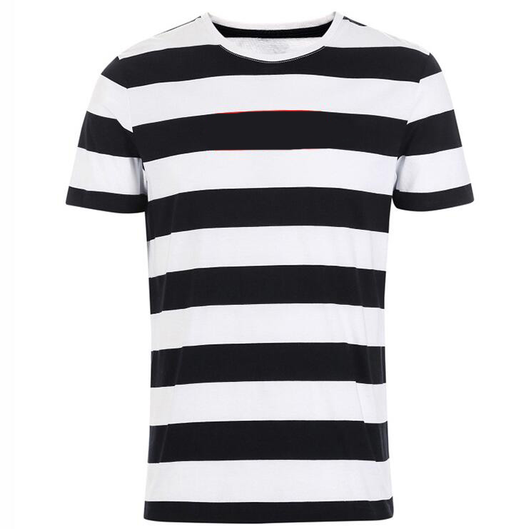 

Fashion Summer Man T Shirt Black White Stripe Men Cotton Fashion T Shirts Top Short Sleeve T-Shirts New, Thin stripe