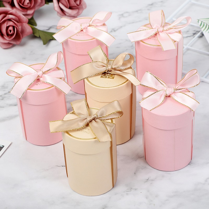 

New Cylinder Chocolate Candy Box Wedding Favors and Gift Boxes for Wedding Decoration Baby Shower Gift Bags Party Supplies