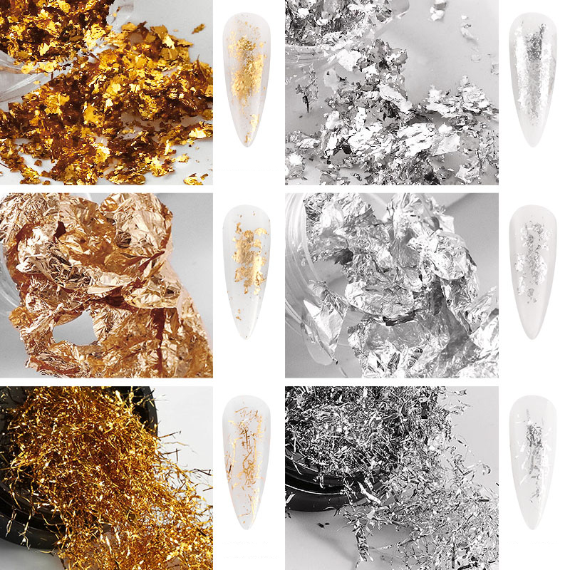 

1 Box Glitter Aluminum Flakes Mirror Irregular Nail Foils Paper Gold Silver Nail Paillette Chrome Pigment Nails Art Decorations