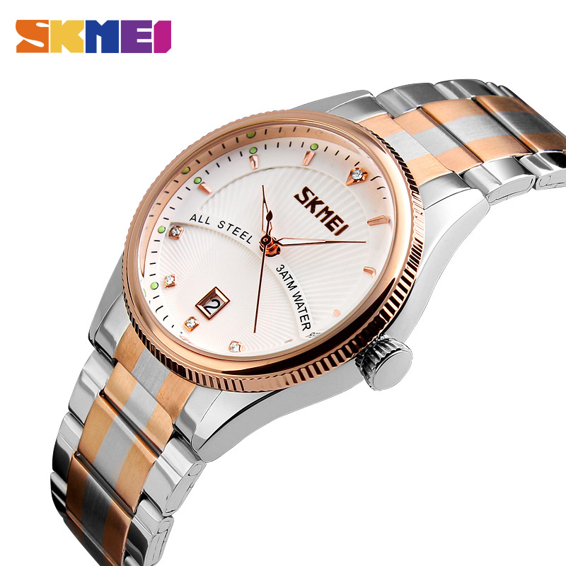 

SKMEI Business Mens Watches Top Brand Luxury Stainless Steel Calendar 3Bar Waterproof Quartz Wristwatches Relogio Masculino 9123, Slivery;brown