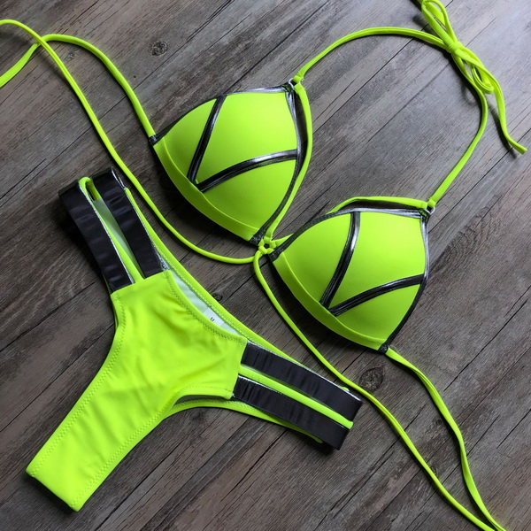 sport Bikini Sets Gilded panel High waisted print One piece women Sexy Swimwear solid split hard pack yakuda durable split triangle solid-image-540581492