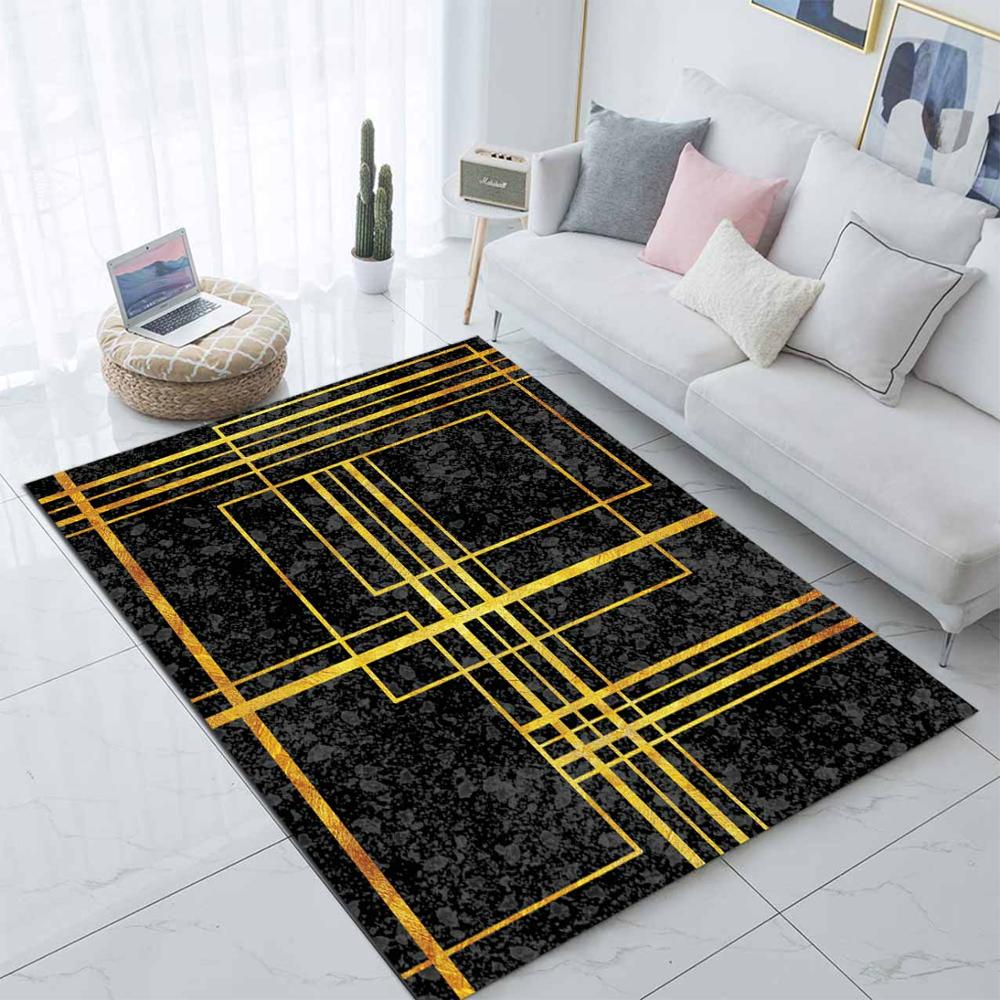 

Else Black Golden Yellow Stripes Lines Nordec 3d Print Non Slip Microfiber Living Room Modern Carpet Washable Area Rug Mat, As pic