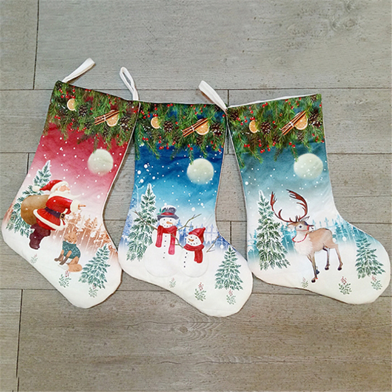 

1pc Christmas Socks Hanging Ornaments Cloth Santa Snowman Elk Pendants Home Party Christmas Tree Decoration Supplies