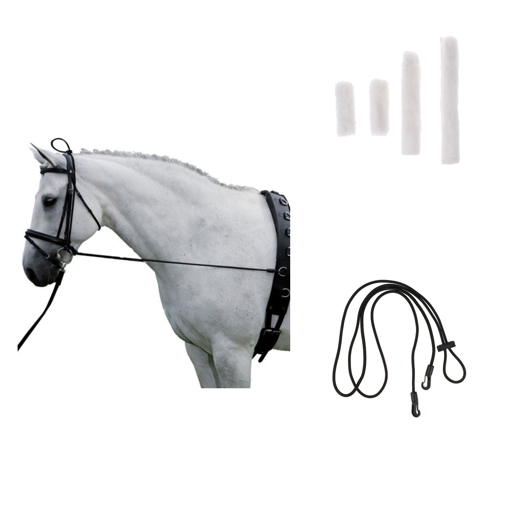 

4pcs Soft Fleece White Horse Noseband Cover with 300cm Black Neck Stretcher Outdoor Equestrian Supplies