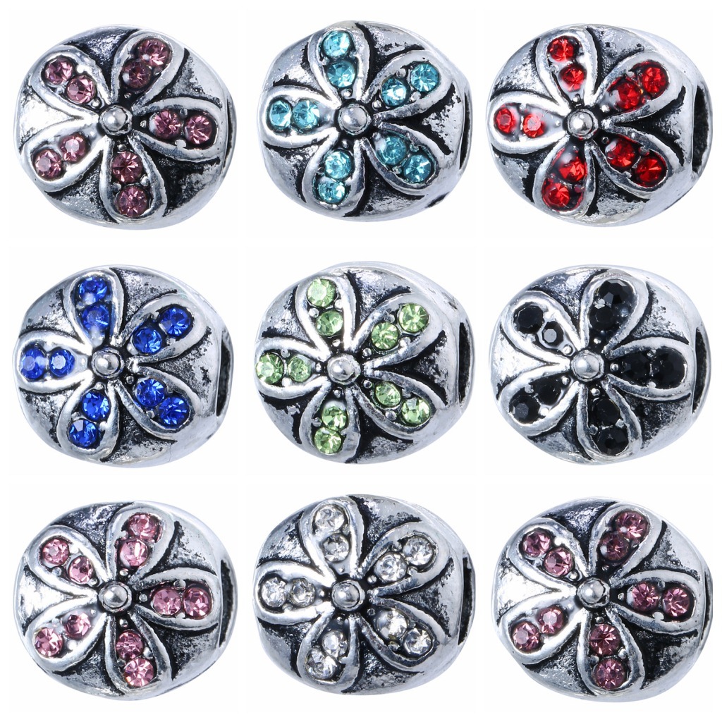 

High Quality Flower Silver Bead Charm Crystal Clip Safety Stopper Spacer Beads Fit Pandora Bracelets Bangles