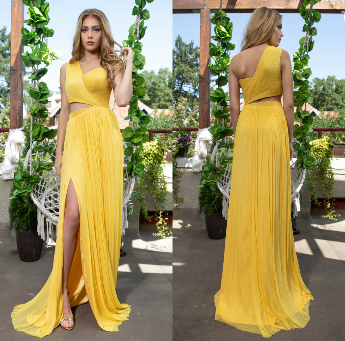 

2020 Elegant Prom Dresses One-Shoulder Lace Chiffon Evening Gowns Custom Made High Side Split Floor Length Special Occasion Dress, Hunter
