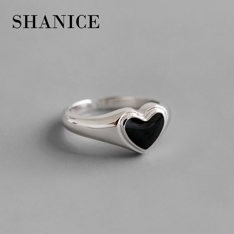 

Wedding Rings SHANICE 100%925 Sterling Silver Open Ring Black Enamel Punk Classic Drip Imitation Stones Women